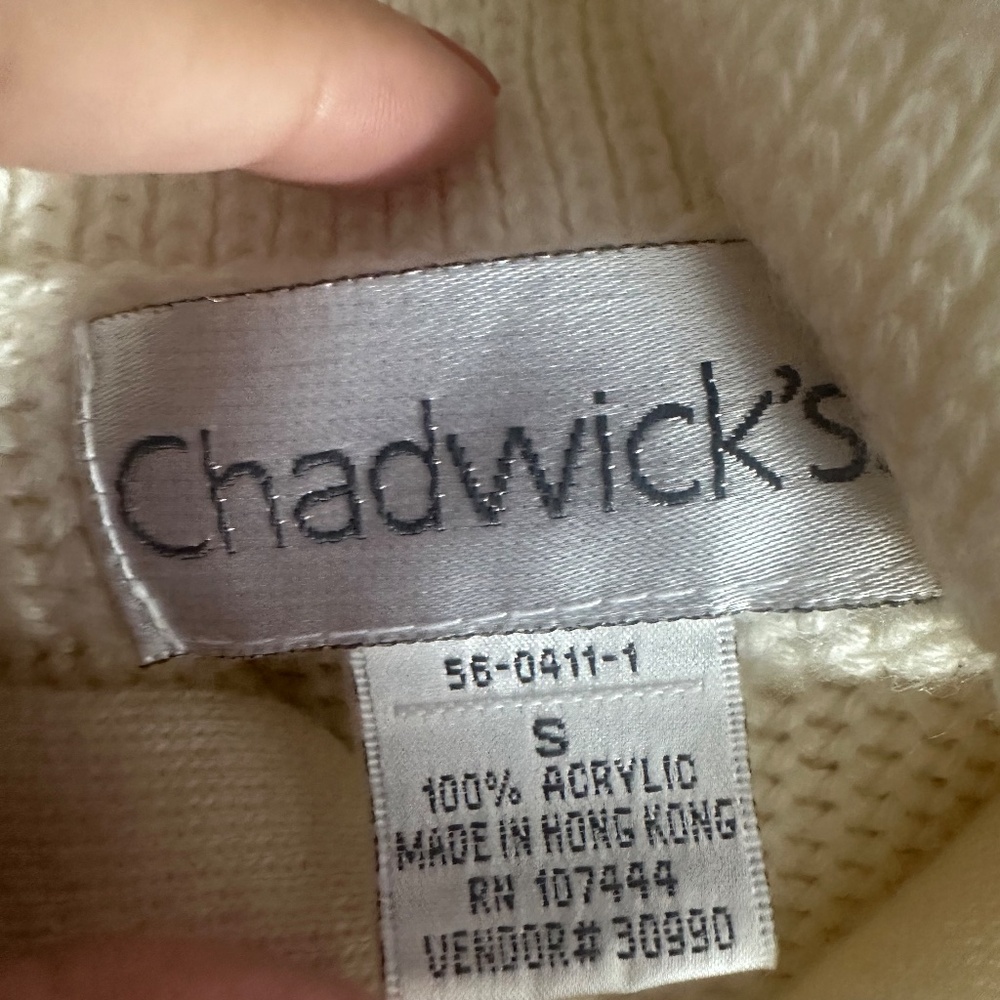 Chadwicks Ivory Button Up Cardigan With Fringe Trim & Pockets Sz Small - Picture 8 of 8